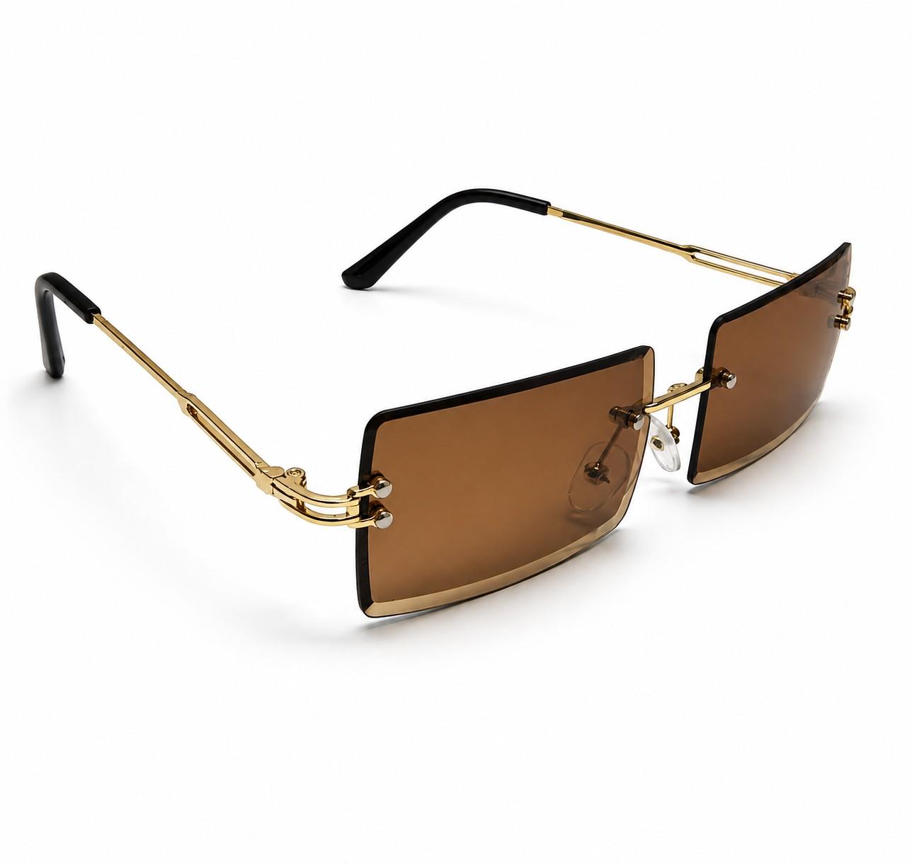Amber Luxe Rimless Rectangle Sunglasses - Gold Frame - Item #9434 image