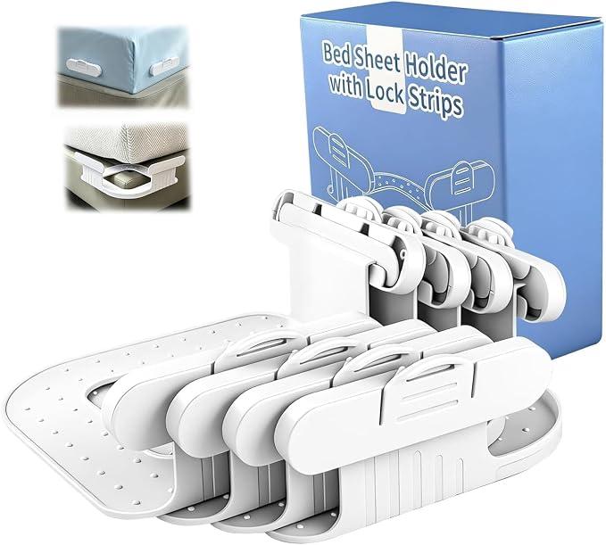 Bed Sheet Holders for Corners - 4 Pack Fitted Sheet Grippers with 8 Locks - Item #9459