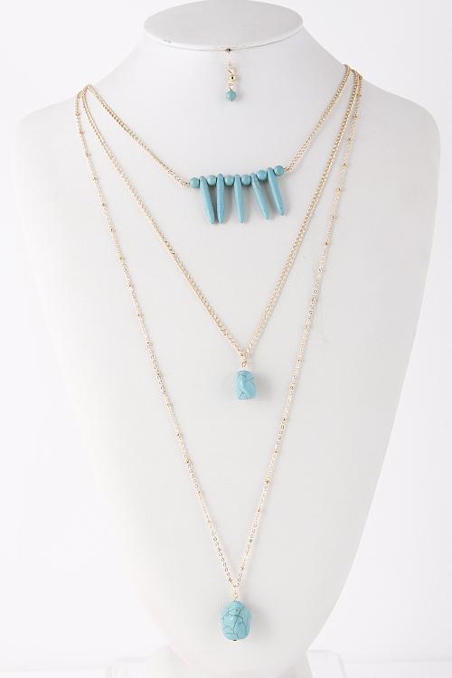 Antique Turquoise Stone Beaded Layer Necklace 5ECB10 image