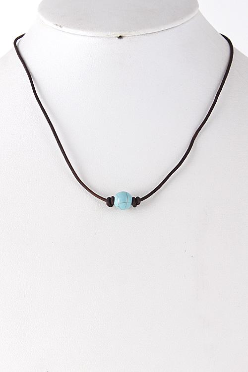 Turquoise Stone Bead Tied Necklace 5FAB12 image