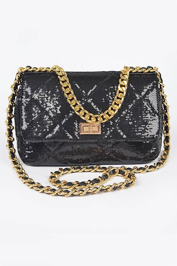 Quilted Sequins Chain Shoulder Bag image