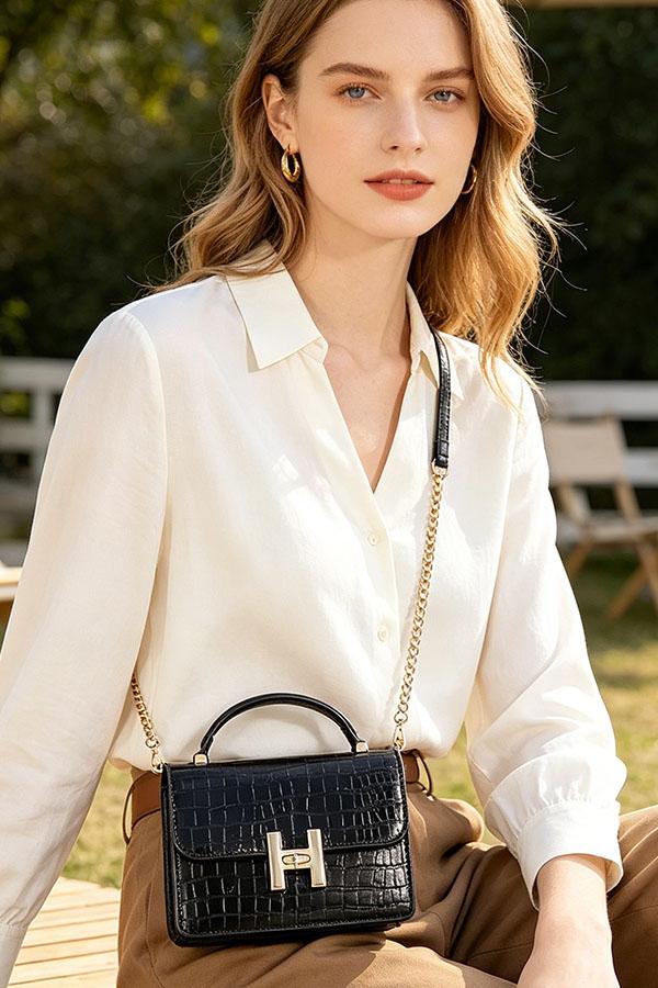 Faux Croc Patent Leather Top Handle Bag image