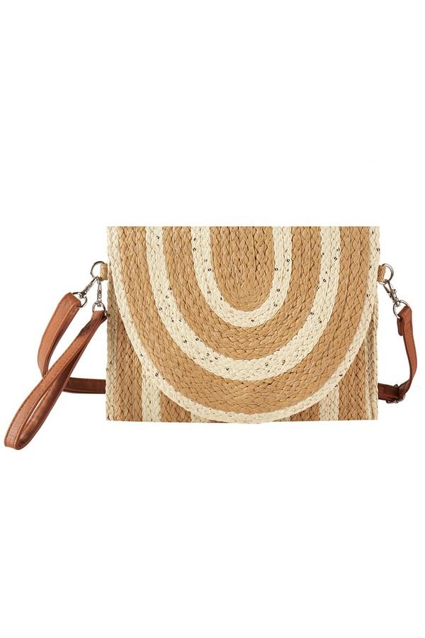 SEQUIN MIXED TWO TONE STRAW CLUTCH & CROSSBODY BAG image