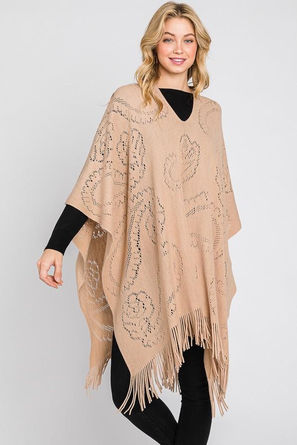 Paisley Pattern Fringe Poncho image