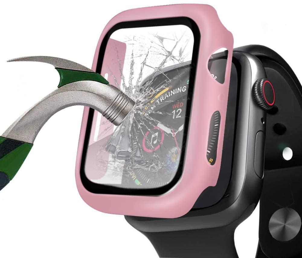 Apple Watch Series 6/5/4/SE Hard Full Body Case with Tempered Glass 44MM (Matte Pink) image
