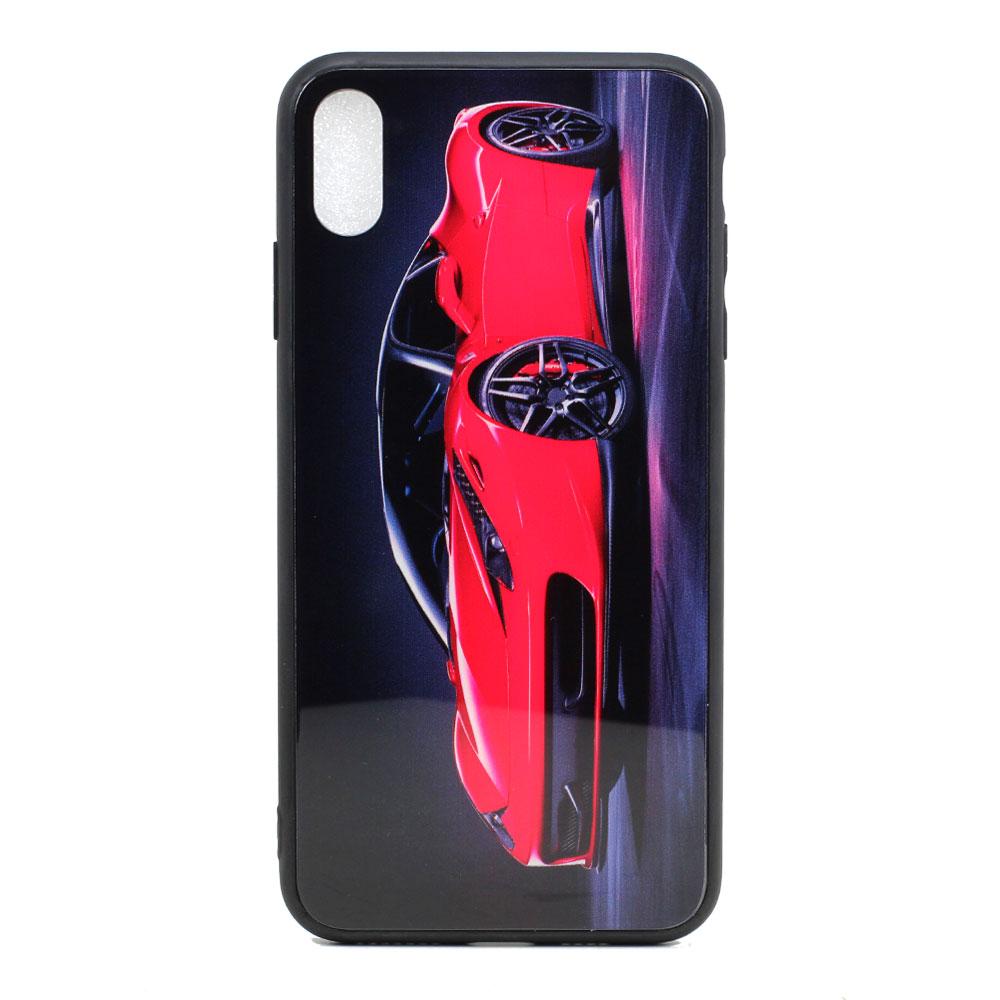 iPhone Xs Max Design Tempered Glass Hybrid Case (Red Race Car)