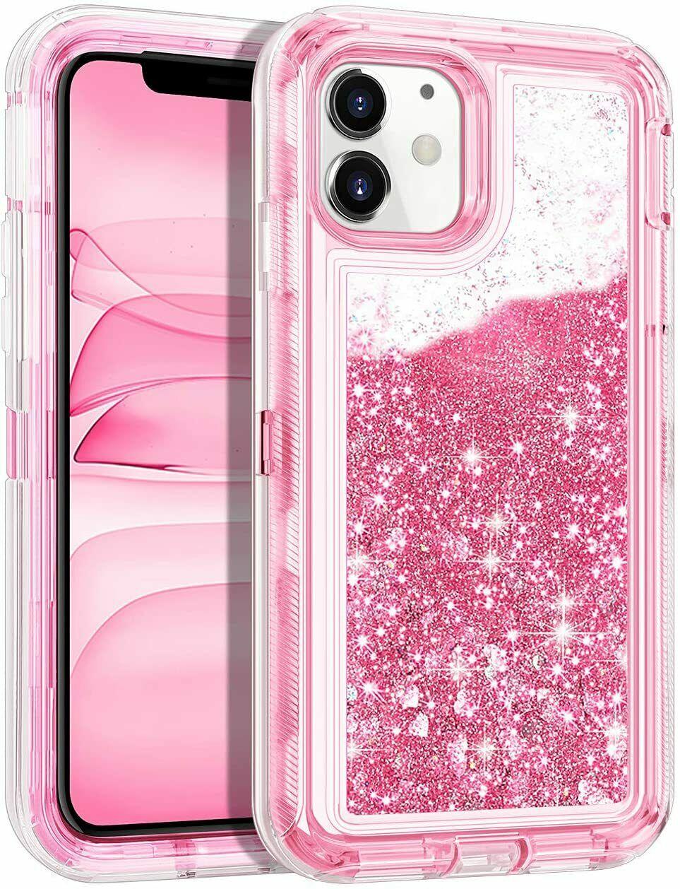 iPhone 11 (6.1in) Star Dust Glitter Liquid Clear Robot Case Two Tone (Silver Pink) image