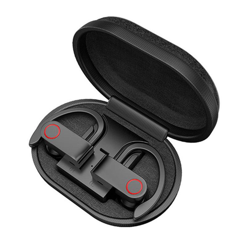 Bluetooth 5.0 True TWS Wireless Sports Secure Ear Hook Style Headset Earbuds with Portable Charger (Black) image