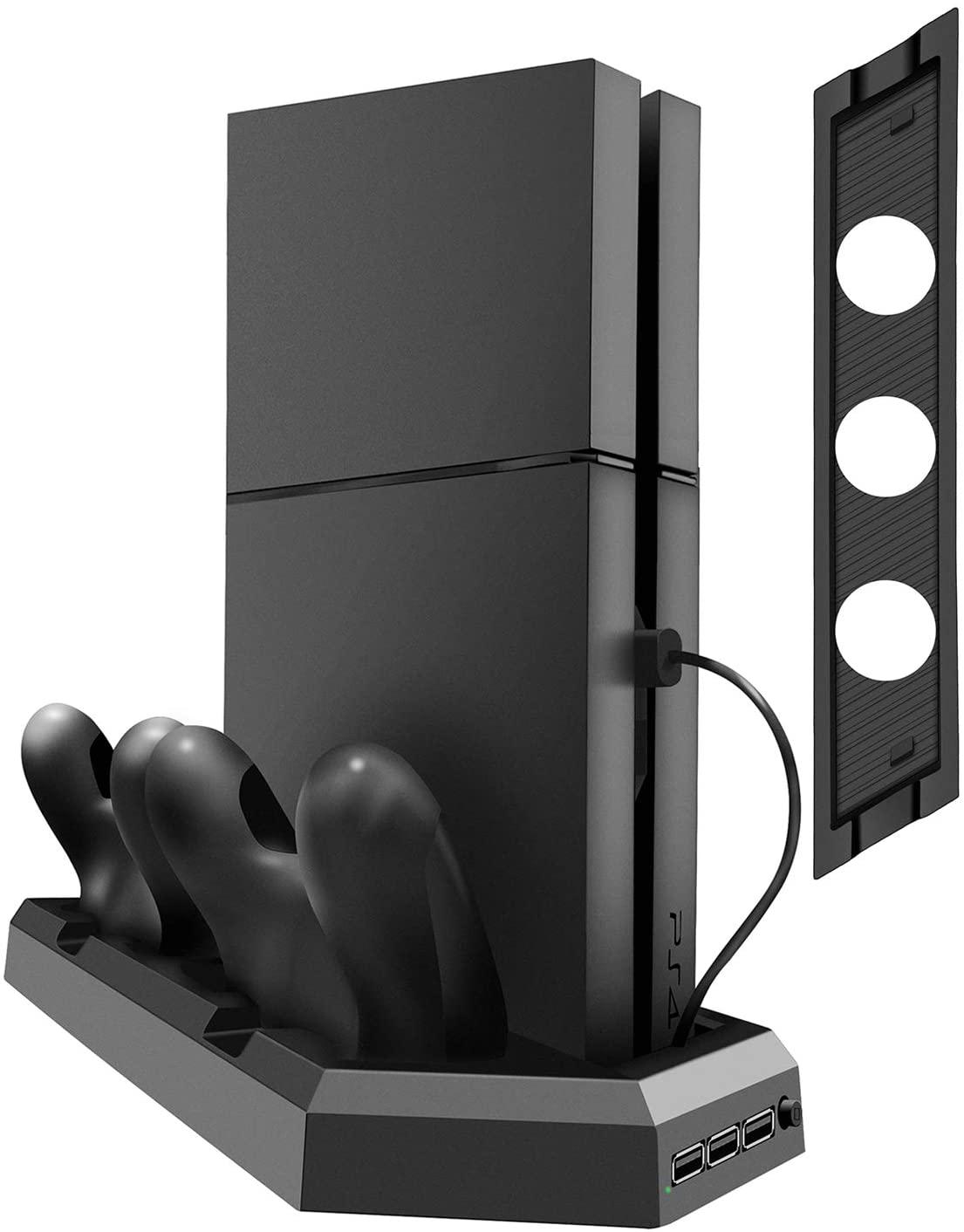 Cooling Fan Vertical Stand for PS4 Slim/Pro/Regular Playstation 4 with Controller Charging Station Dual Charger Indicator USB Ports for DualShock 4 Wireless Controllers image