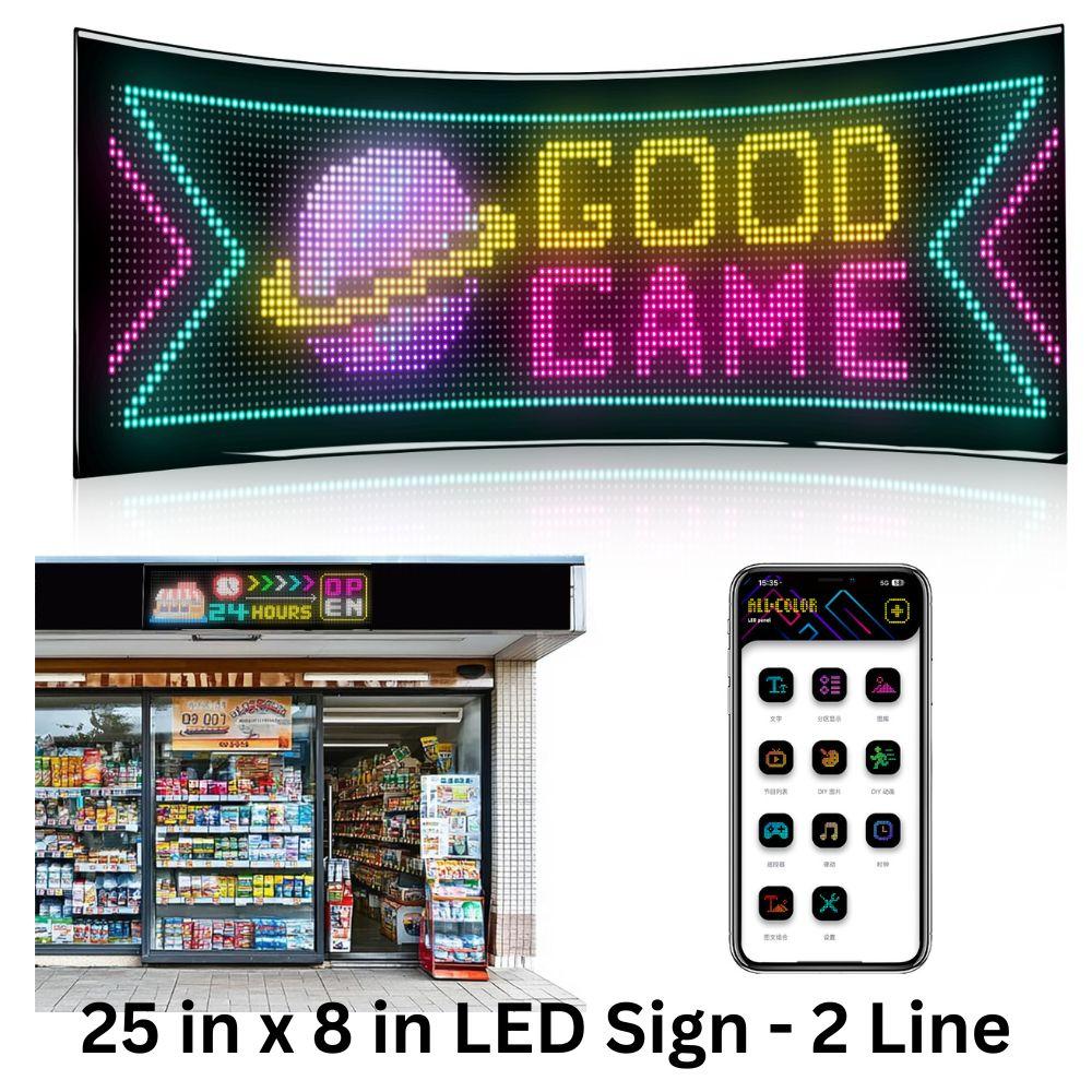 RGB LED Scrolling Text Display Board - 25"x8" Digital Message Sign 2-Line Waterproof Black image