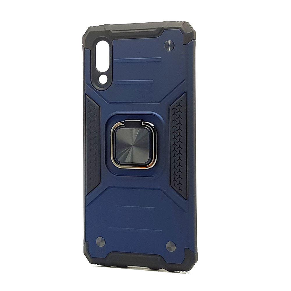 Double Layer Square Ring Holder Kickstand Armor Case for Galaxy A02 (Blue)