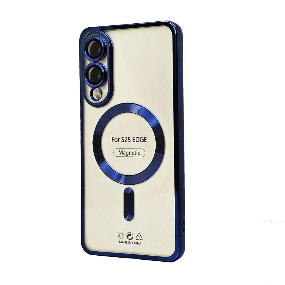 Galaxy S25 Edge Magnetic MagSafe Clear TPU Case with Camera Protection & Chrome Edge Blue image