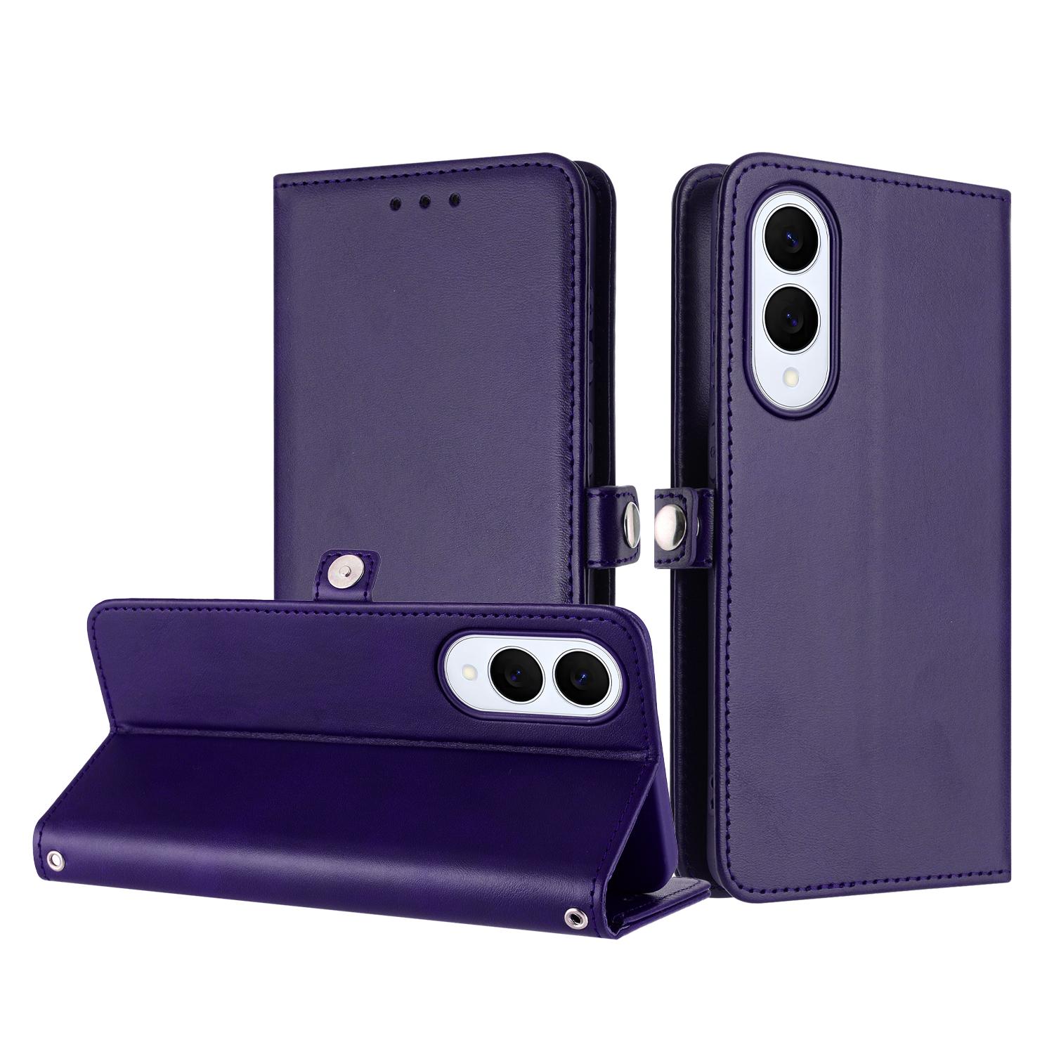 Premium PU Leather Wallet Case with Card Slots & Wrist Strap for Galaxy S25 Edge Purple image