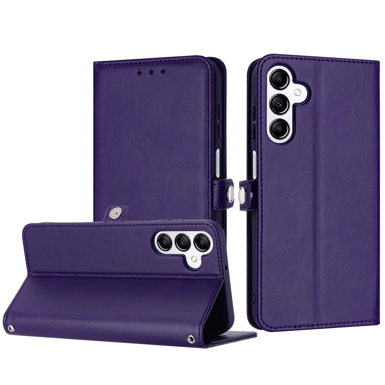 Galaxy A15 / A25 5G Leather Wallet Case: Purple Folio Cover with Card Slots and Wrist Strap image