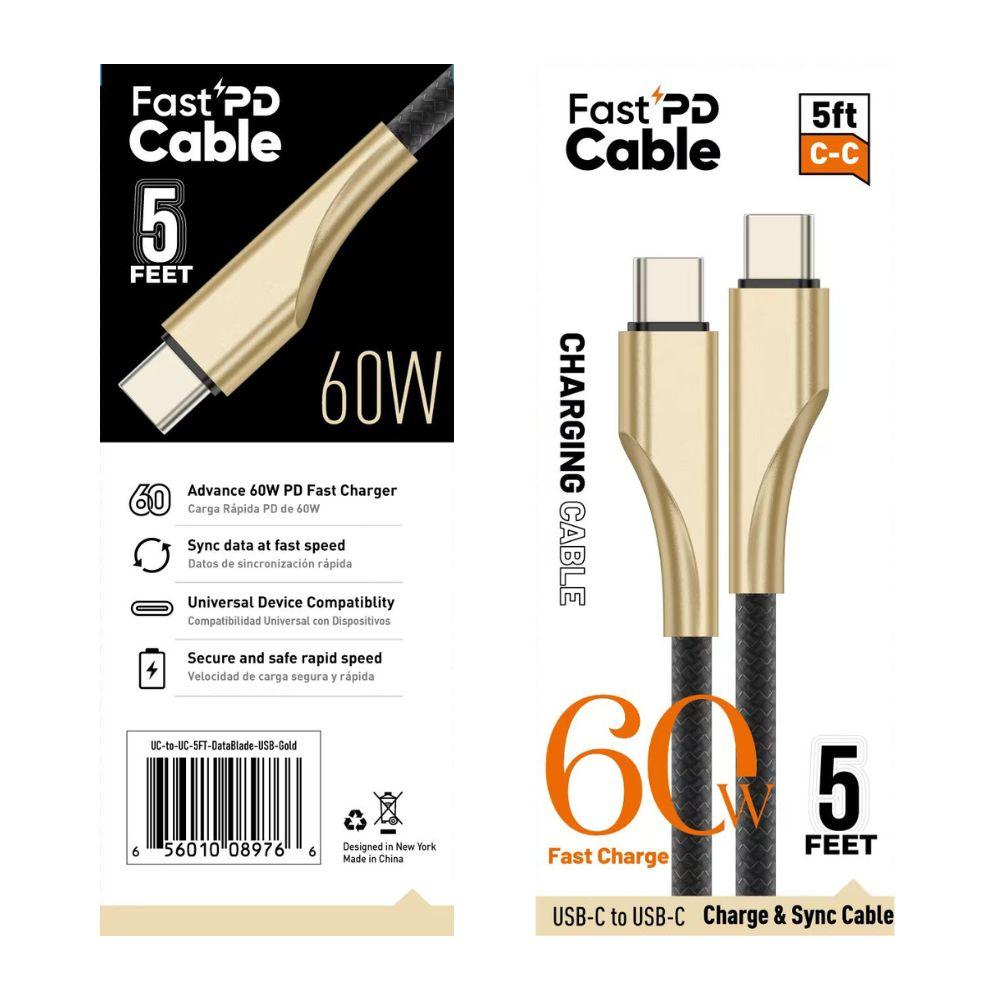 60W Fast Charge USB-C to USB-C Cable 5FT Braided Nylon Cord, Gold image