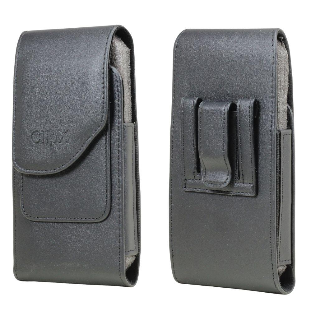 Premium PU Leather Phone Holster Pouch w/Magnetic Closure & Card Slot - Black Vertical Case image