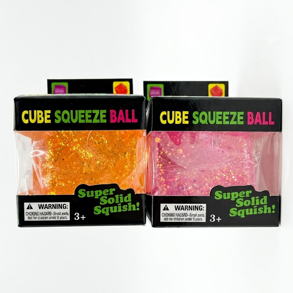 Cube Squeeze Ball Glitter Stress Relief Toy – Assorted Colors – 12 pcs Wholesale Box image