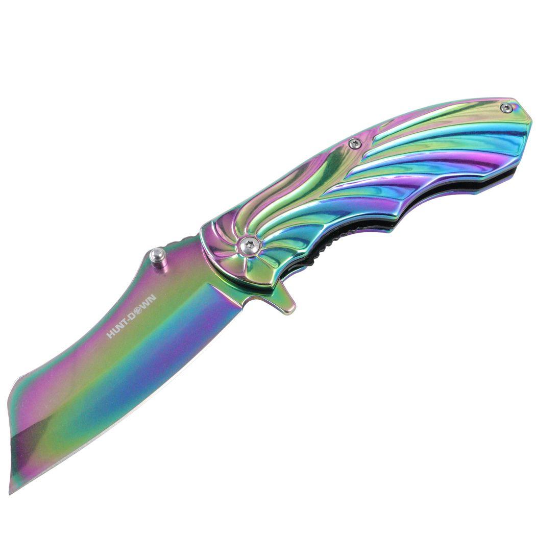 Hunt-Down 7 Inch Mixed Color Stainless Steel Spring Assisted knives With Belt Clip 13079