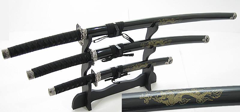 3 Pc Japanese Samurai Katana Sword Set Ninja 2204D