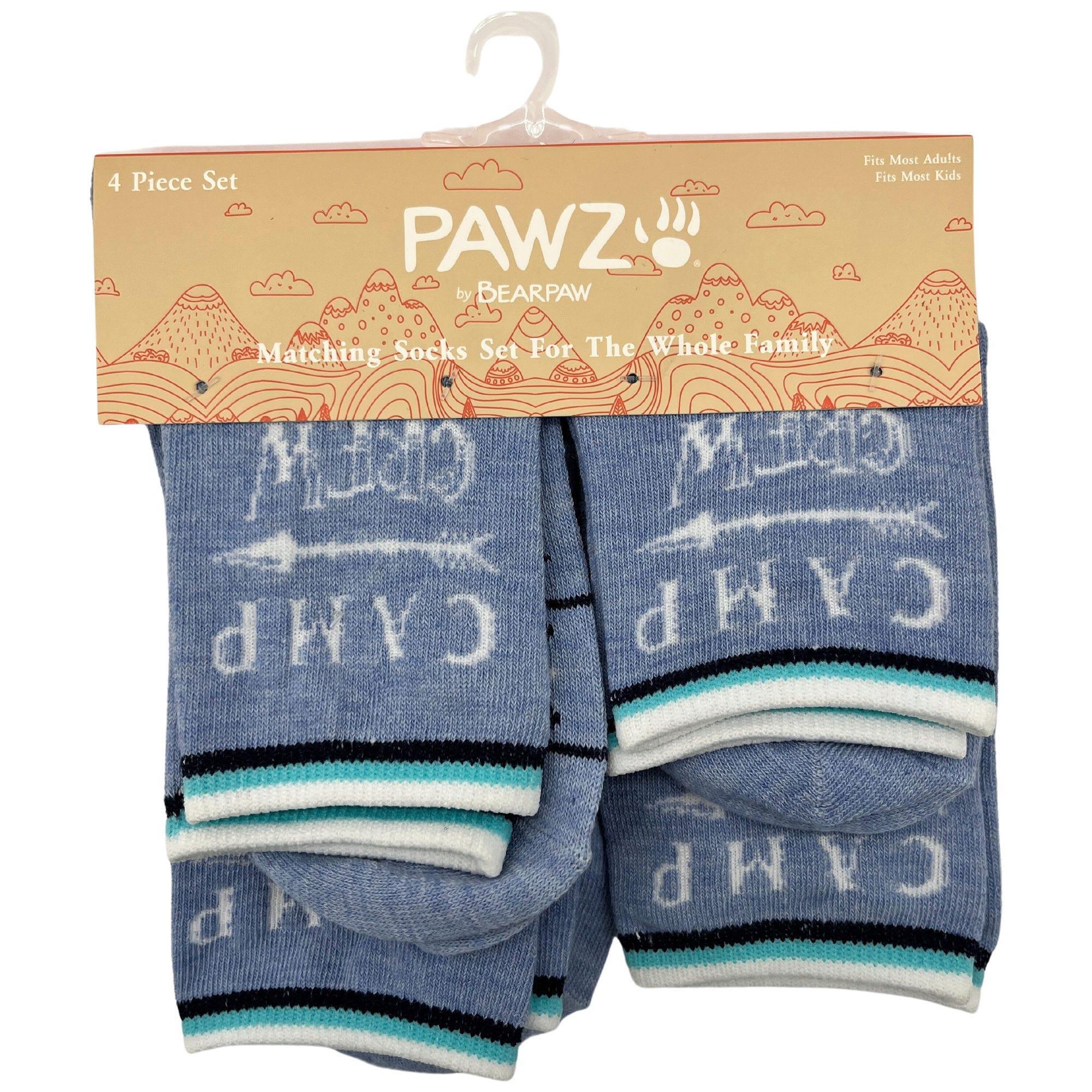 BearPaw 4 Piece Assorted Sizes Family Matching Crew Socks in Blue Camp Design image