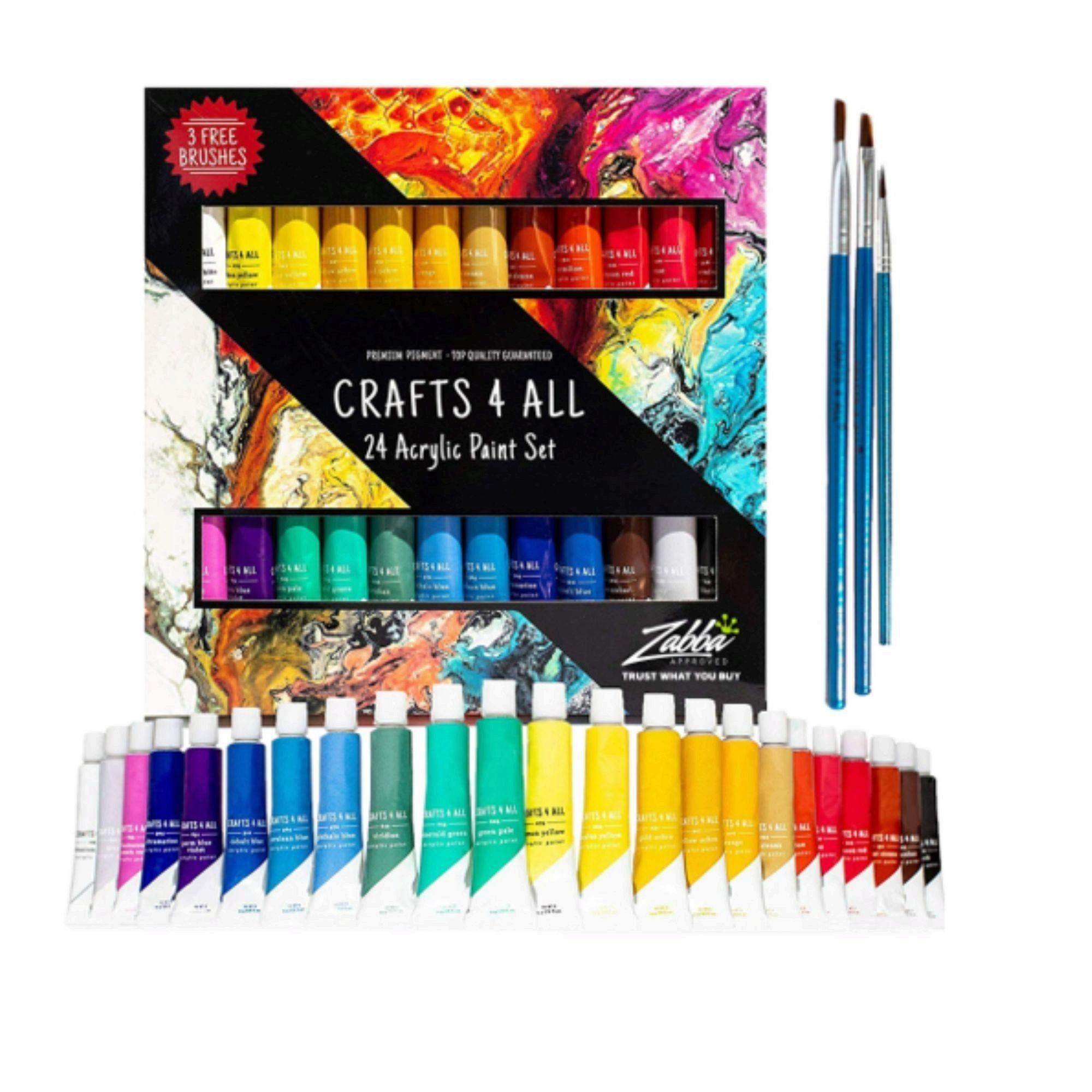Crafts 4 All 24 Acrylic Paint Set with 3 Bonus Brushes