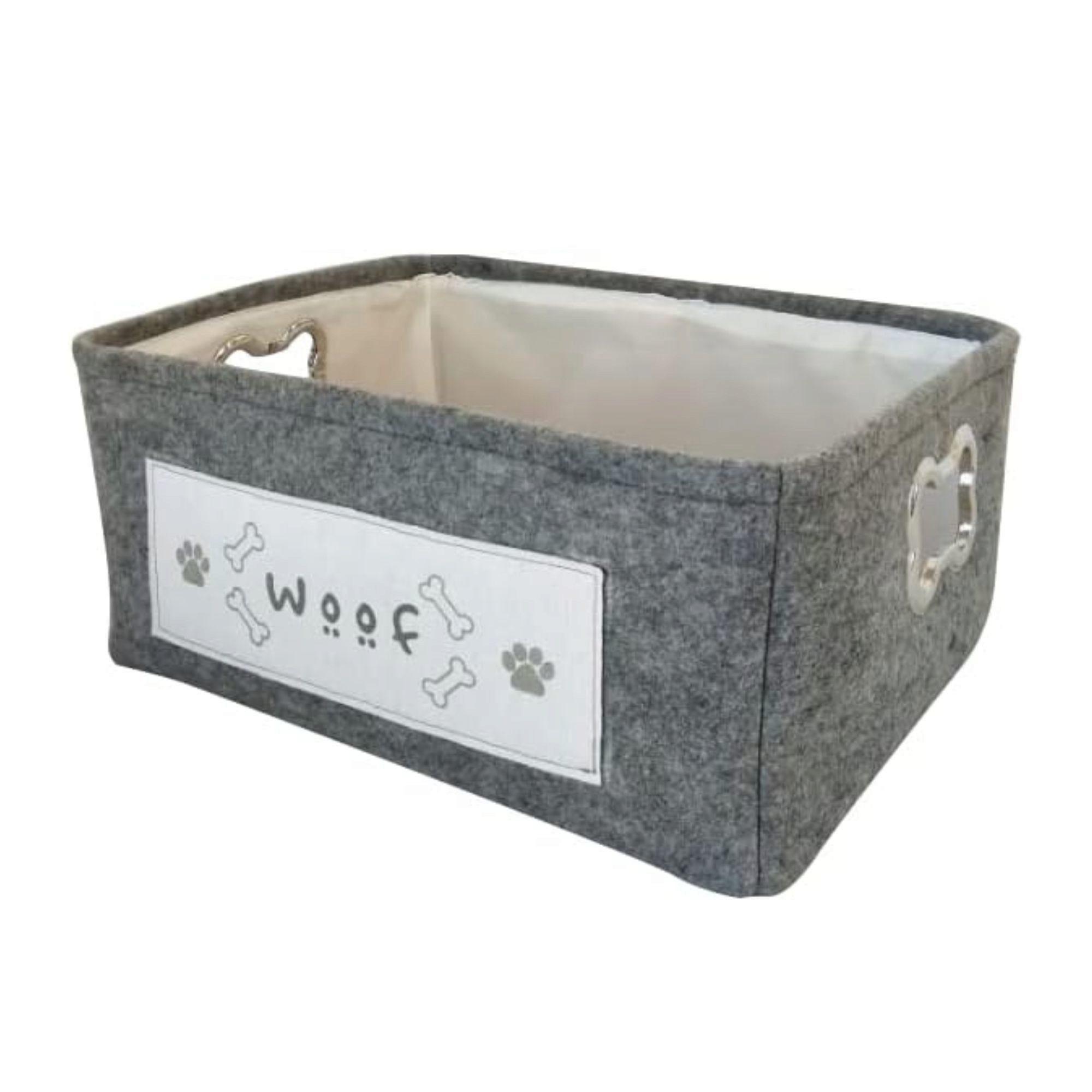 Winifred and Lily 17"x13" Gray Rectangular Pet Storage Bin with Woof Patch image