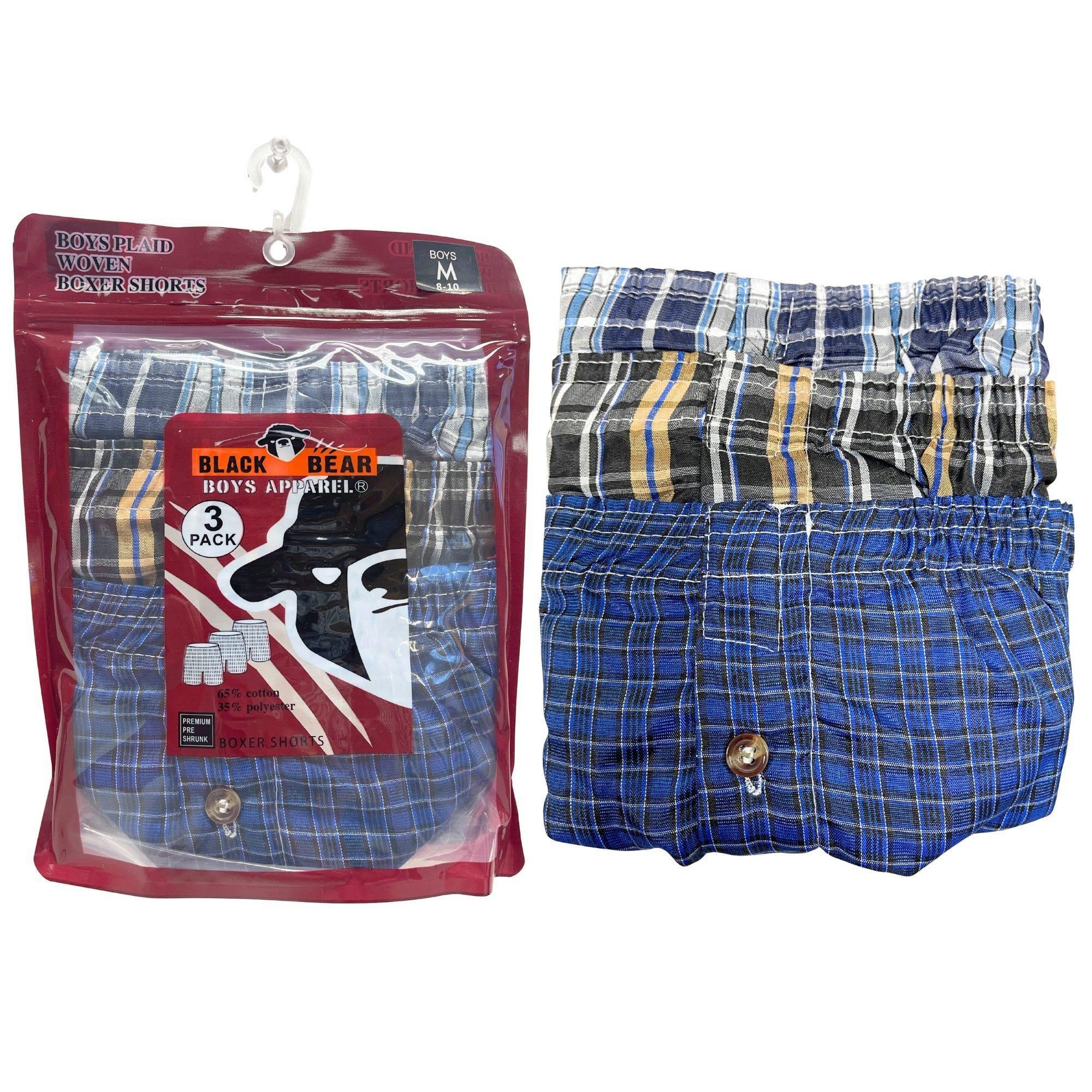 Black Bear Boys 3 Pack Woven Boxers in Assorted Colors and Designs in Size M image