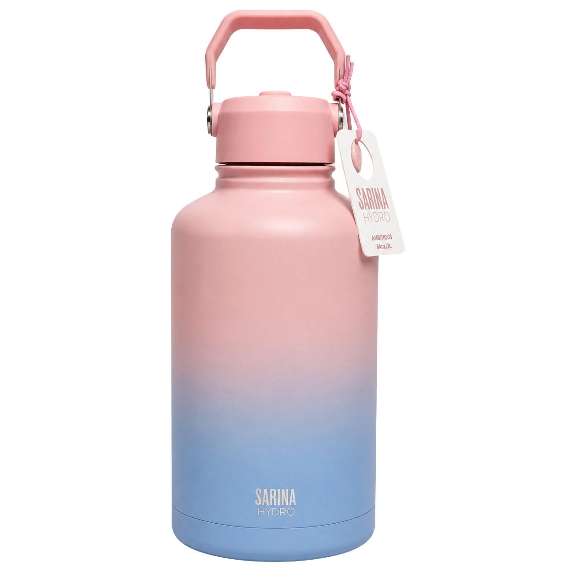 Sarina Hydro 64 Oz Ambitious Insulated Stainless Steel Water Bottle with Dual Sip & Straw Lid In Pink & Purple Ombre image