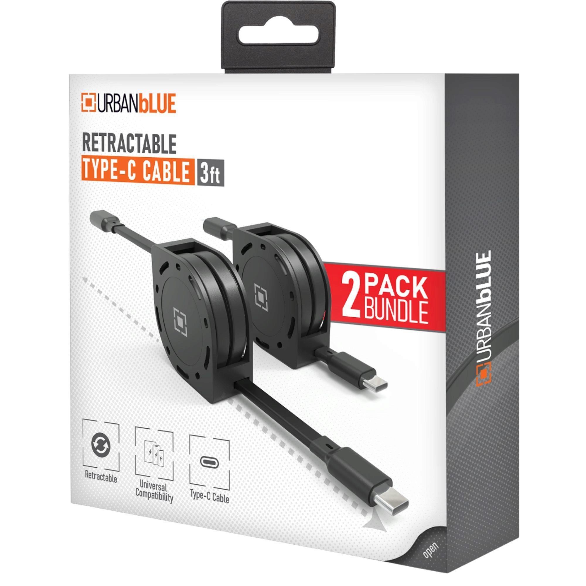 Urbanblue 2 Pack 3ft Retractable USB-C to USB-C Cable with Metal Casing in Black image