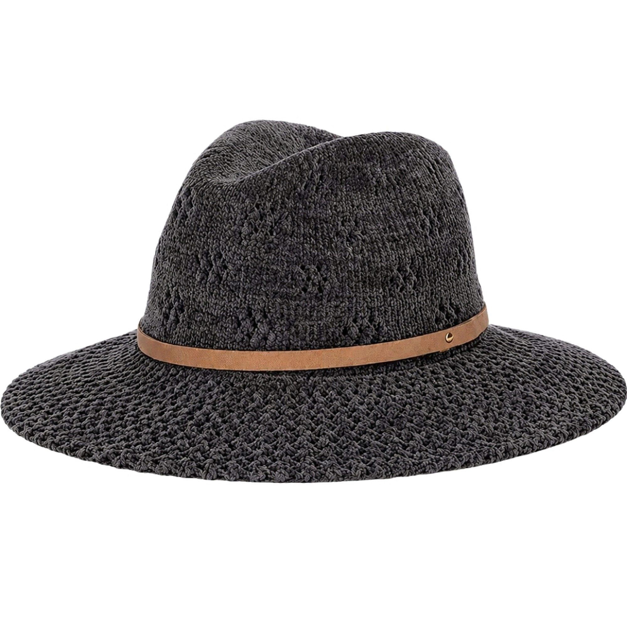 Womens Chenille Knit Wide Brim Fedora Hat in Charcoal image