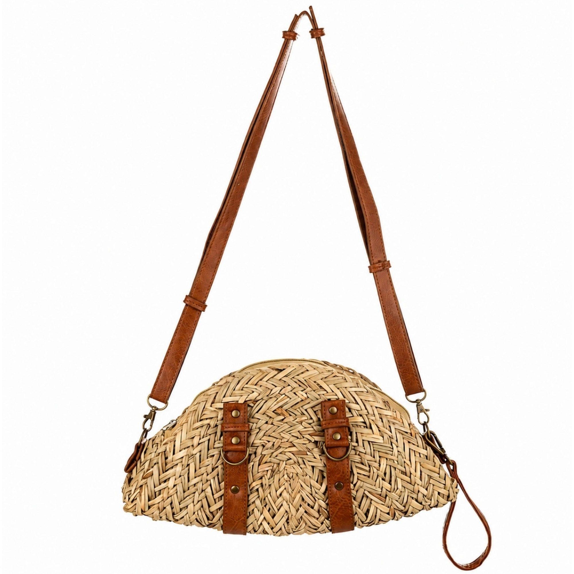 Woven Seagrass and Faux Leather Taco Clutch image