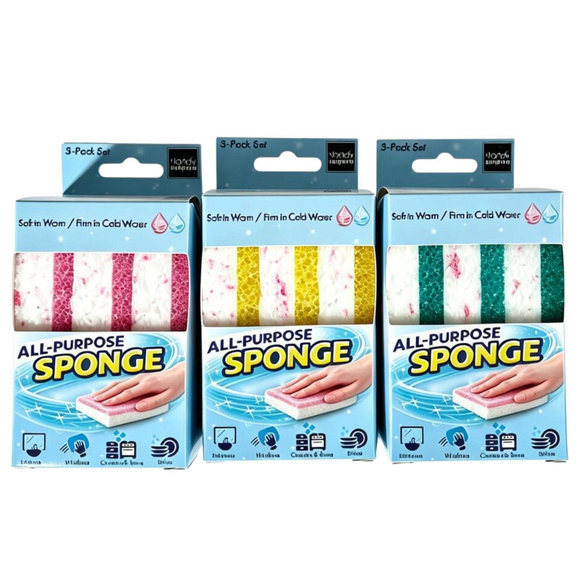 3 Pack Multi-Color All-Purpose Scrub Sponges Set image