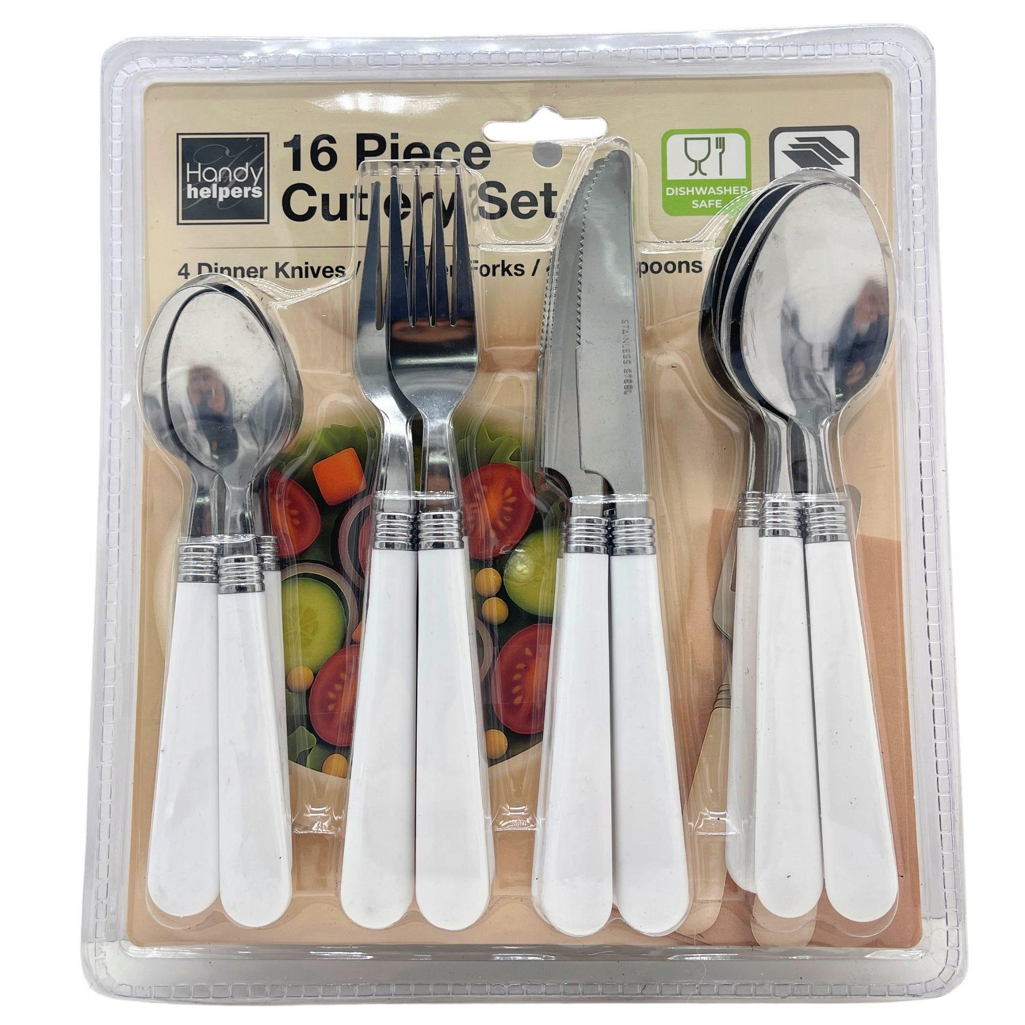 16 Piece Cutlery Set with White Handles