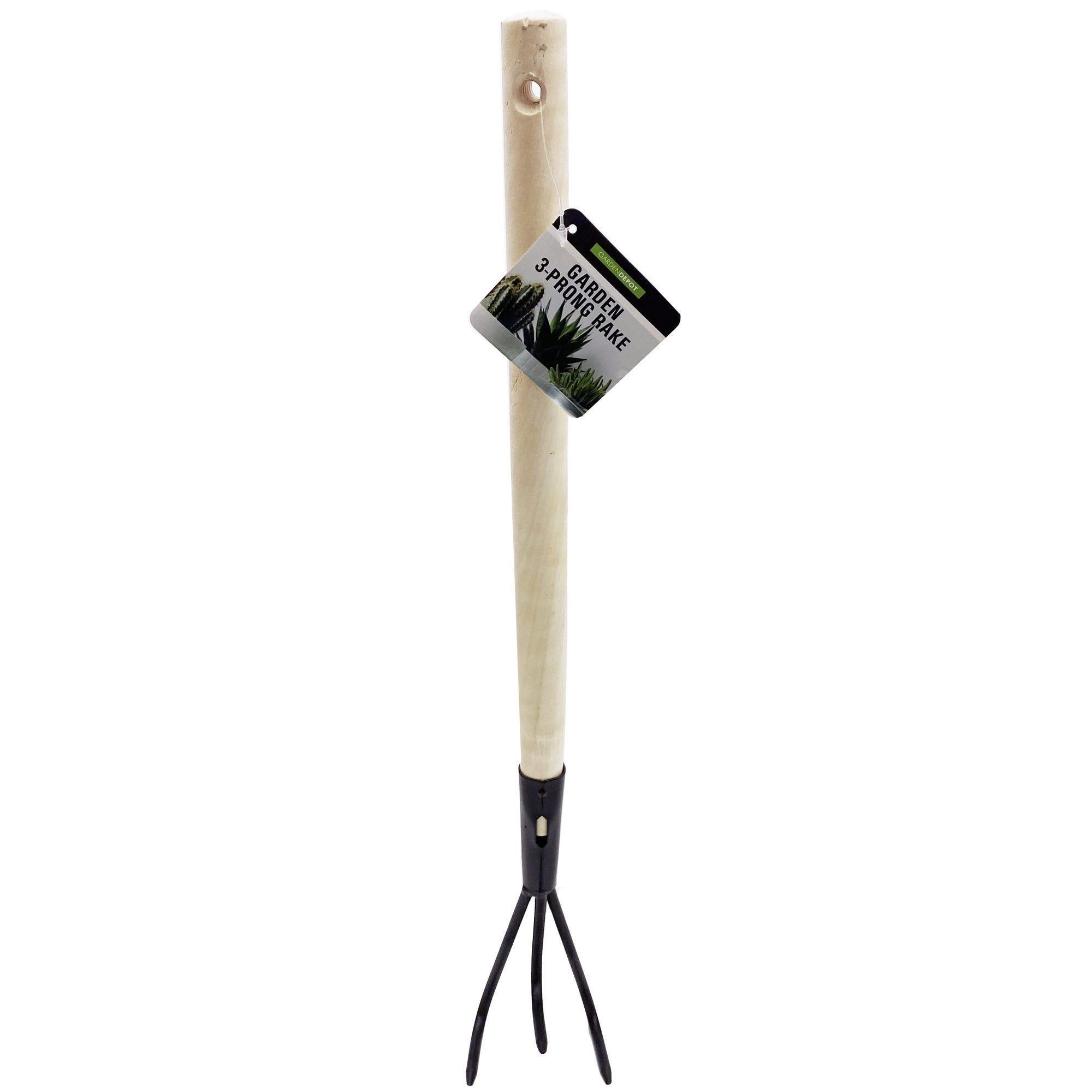 18.5" 3-Prong Garden Rake with Wooden Handle image