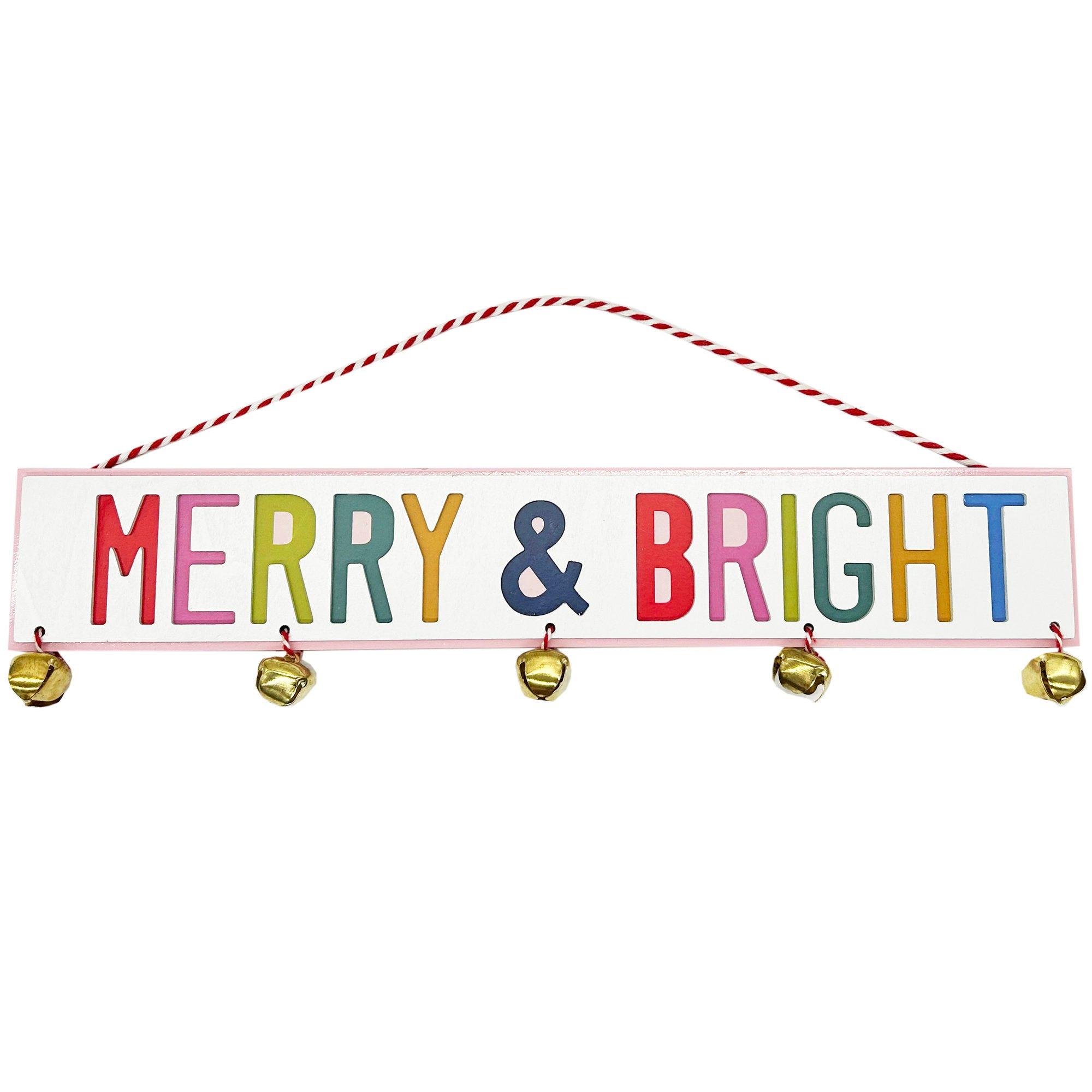 Multicolored "Merry and Bright" with Bells Christmas Hanging Wall Decor image