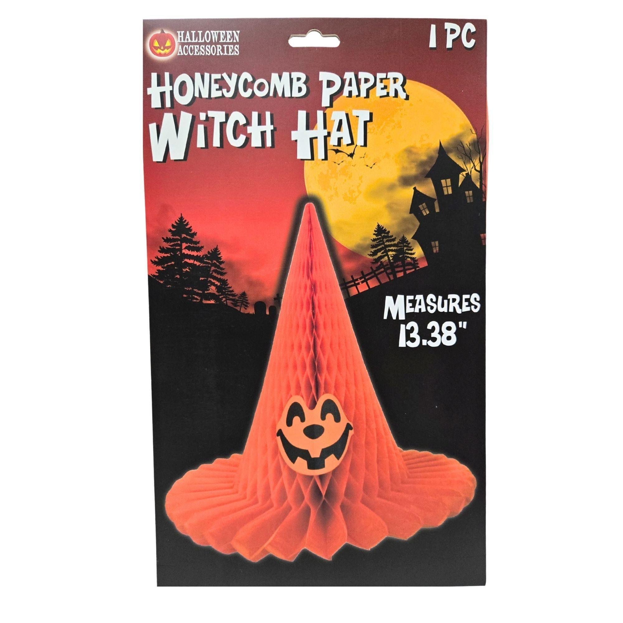 Red Halloween Witch Hat Honeycomb Paper Hanging Decoration with Pumpkin Design image