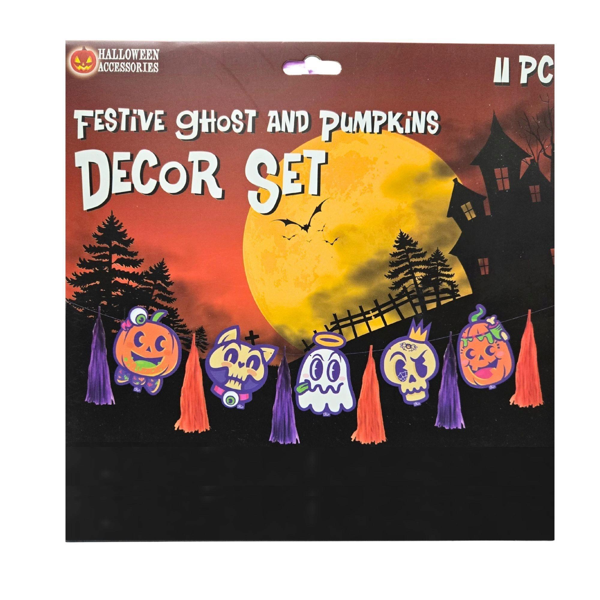 11 Piece Set Halloween Honeycomb Paper Garland Decoration with Festive Ghosts and Pumpkins image