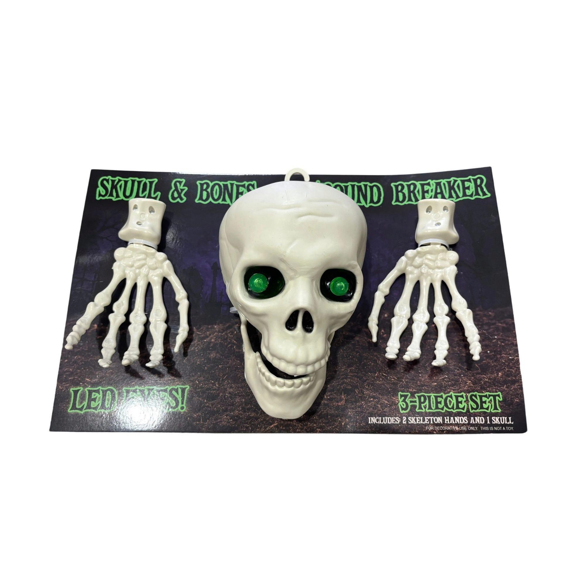 Skeleton Head with LED Eyes and Hands Halloween Display Prop Decor image