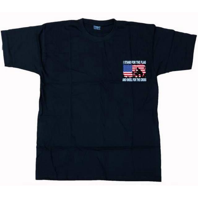 "I Stand For The Flag - I Kneel For The Cross" Small Logo T-Shirts - Black M/L/XL image