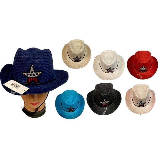 Kids Cowboy Straw Hats - Assorted Star Design image