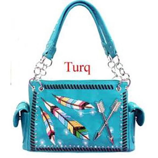 Western Feathers & Arrows Purse - Turquoise image