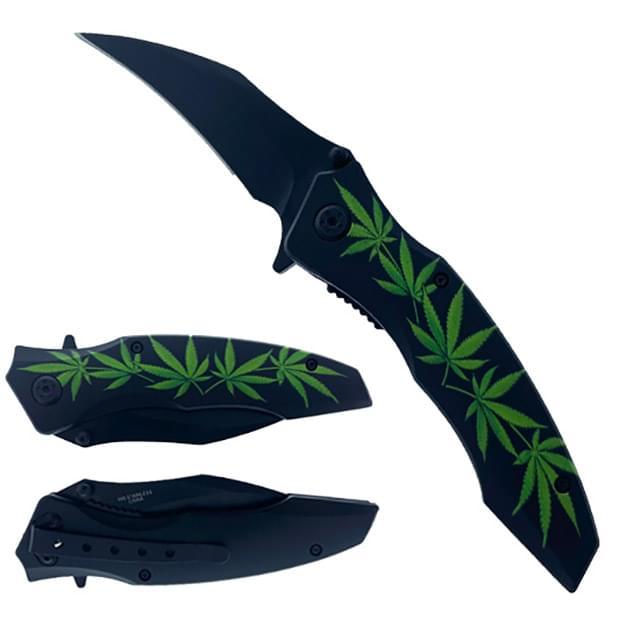 7.75" Spring-Assisted Knife - Marijuana Leaf image