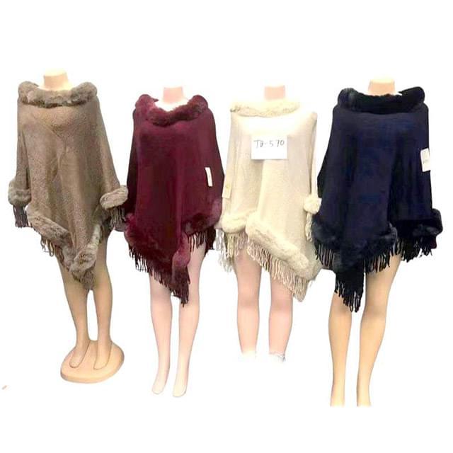 Solid Color Faux Fur Ponchos With Fringes - Assorted image