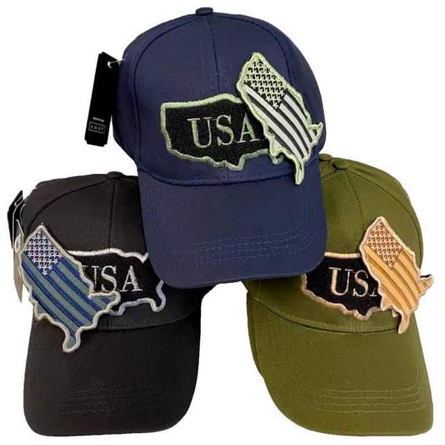Solid Color Hats With Detachable Flag Patch - USA image