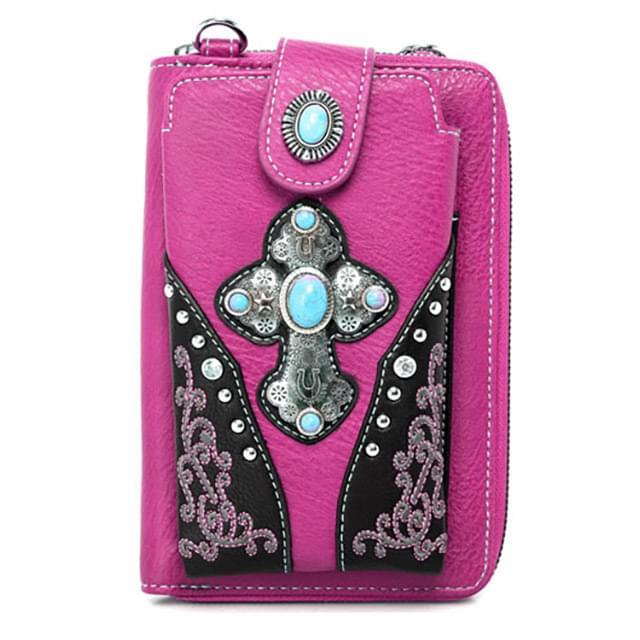 American Bling Cross Design Collection Phone Wallet/Crossbody - Pink image