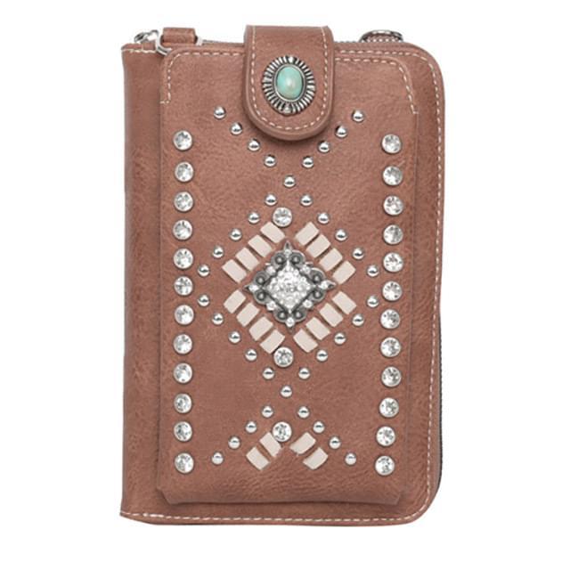 Montana West American Bling Southwestern Collection Crossbody Wallet Purse - Brown image