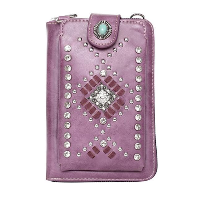 Montana West American Bling Southwestern Collection Crossbody Wallet Purse - Purple image