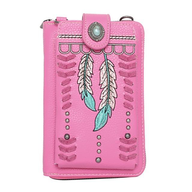 Montana West American Bling Crossbody Wallet Purse - Pink Leaf Design image