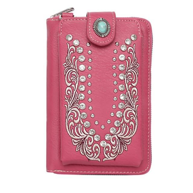Montana West American Bling Embossed Crossbody Wallet Purse - Pink image