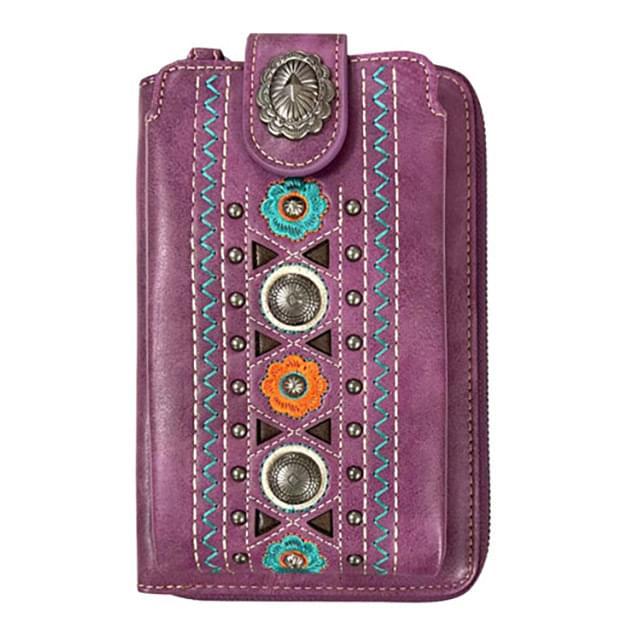Montana West Embroidered Collection Crossbody Phone Wallet - Purple image